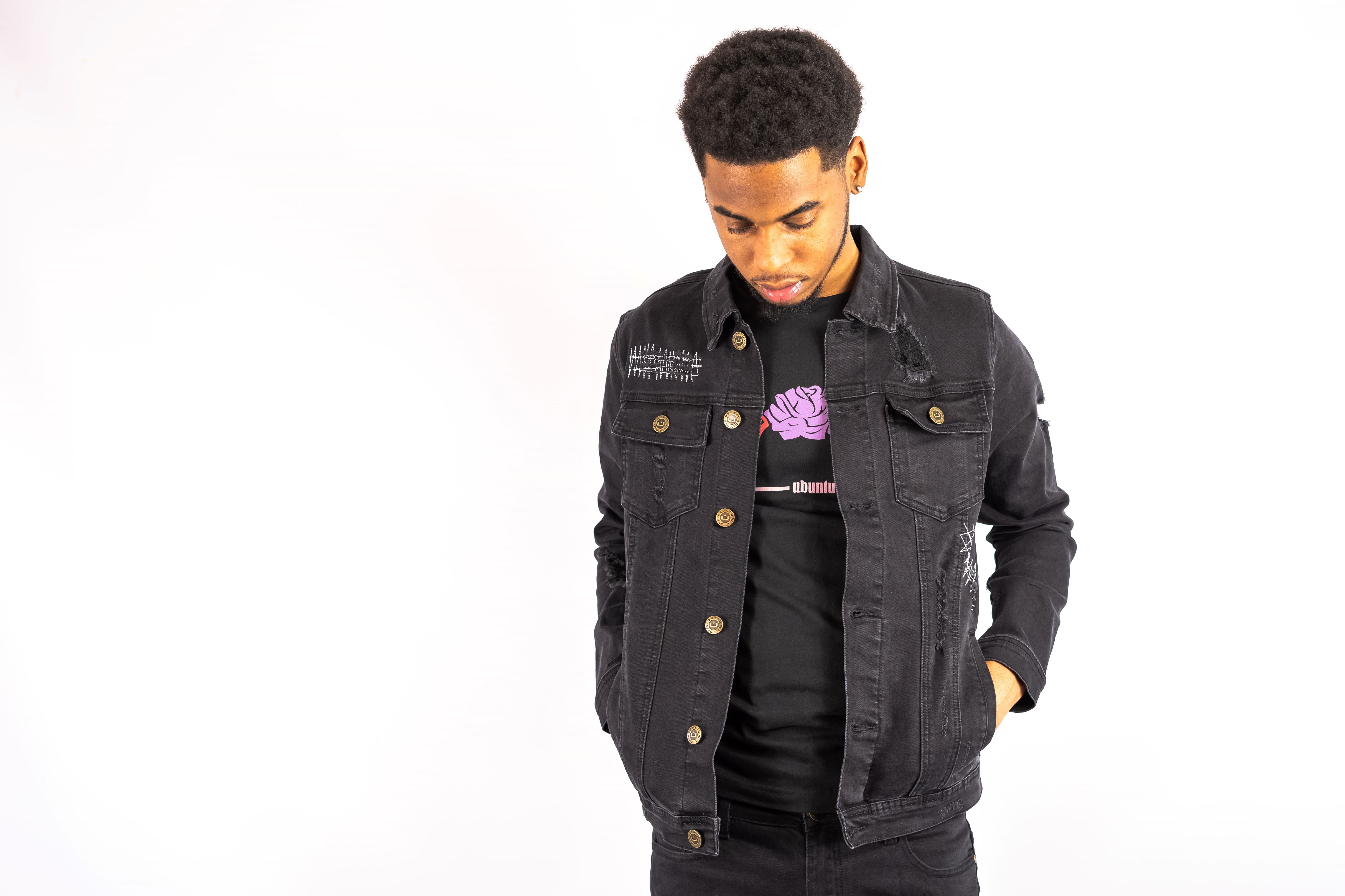 Black Distressed Denim Jacket (360 ILS) ❤ liked on Polyvore featuring  outerwear, ja… | Distressed black jeans, Distressed denim jacket black, Black  denim jacket men