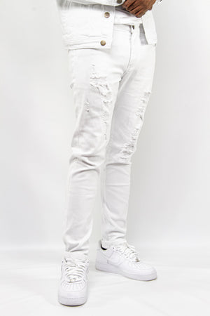 Blanc Distress Jeans - White